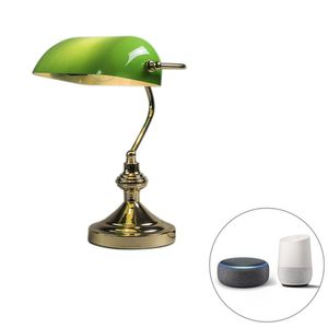 Inteligentná stolná lampa mosadz s zeleným sklom vrátane Wifi P45 - Banker vyobraziť