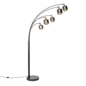Stojaca lampa čierna so zlatom s dymovým sklom 5-svetlo - Zuzanna vyobraziť