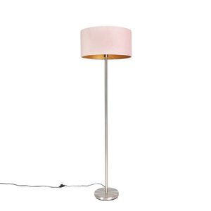 Stojaca lampa oceľ s ružovým tienidlom 50 cm - Simplo vyobraziť
