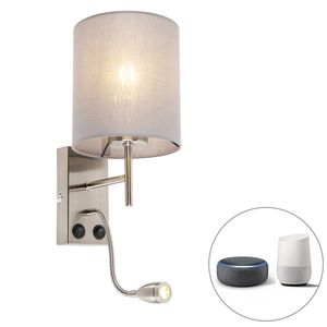 Inteligentná nástenná lampa oceľ s šedým tienidlom vrátane Wifi A60 - Stacca vyobraziť