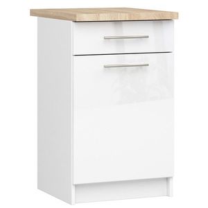 Kuchynská skrinka Olivie S 50 cm 1D 1S biela/biely lesk/dub sonoma vyobraziť