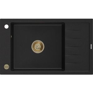 MEXEN/S MEXEN/S - Elias granitový drez 1-miska s odkvapkávačom 795 x 480 mm, čierny, zlatý sifón 6511791005-77-G vyobraziť