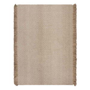 Béžový ručne tkaný koberec s prímesou vlny 120x170 cm Rene Fringed Ribbed – Flair Rugs vyobraziť