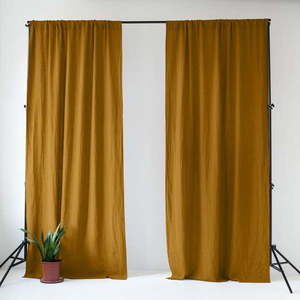 Okrovožltý/hnedý ľanový záves 140x170 cm Bronze – Linen Tales vyobraziť
