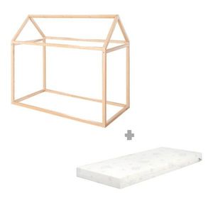 Bambusová domčeková detská posteľ s matracom/bez roštu 70x140 cm v prírodnej farbe House Bed – Roba vyobraziť