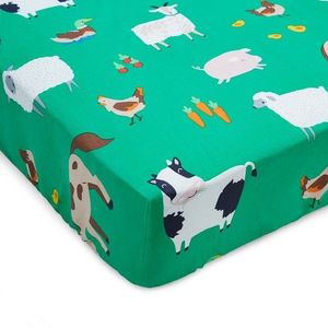 Zelená napínacia detská plachta na jednolôžko 90x190 cm Farmyard Animals – Catherine Lansfield vyobraziť