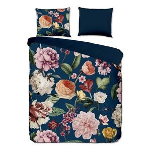Tmavomodré obliečky na dvojlôžko/predĺžené z bavlneného saténu 200x220 cm Fiori – Descanso vyobraziť