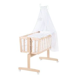 Kolíska z bukového dreva na kolieskach/s nebesami 40x90 cm v prírodnej farbe – Roba vyobraziť
