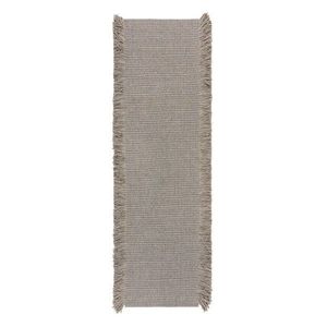 Sivý ručne tkaný behúň s prímesou vlny 60x230 cm Rene Fringed Ribbed – Flair Rugs vyobraziť