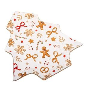 Biely servírovací sklenený tanier s vianočným motívom Gingerbread – Dakls vyobraziť