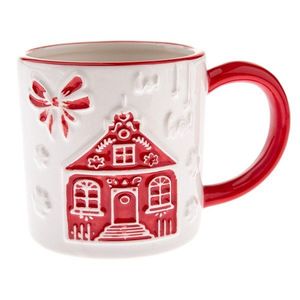 Biely keramický hrnček s vianočným motívom Christmas cottage – Dakls vyobraziť
