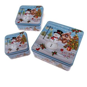 Kovové dózy v súprave 3 ks na zákusky Snowman – Dakls vyobraziť