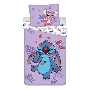 Fialová bavlnená detská obliečka na jednolôžko 140x200 cm Lilo and Stitch "Kiss" – Jerry Fabrics vyobraziť