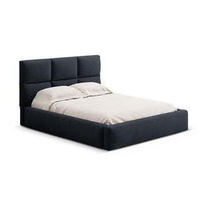 Tmavomodrá čalúnená dvojlôžková posteľ s úložným priestorom s roštom 160x200 cm Libera – Windsor & Co Sofas vyobraziť