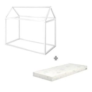 Biela domčeková detská posteľ z borovicového dreva s matracom/bez roštu 70x140 cm House Bed – Roba vyobraziť