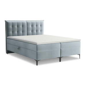 Svetlomodrá boxspring posteľ s úložným priestorom 160x200 cm Mikana – Makamii vyobraziť
