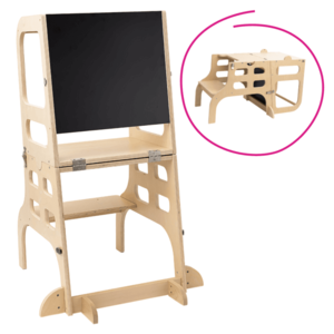 Montessori učiaca veža 3v1 s tabuľou, prírodná, MAGAN vyobraziť