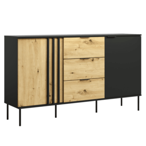 Komoda 2D3S, čierna/dub artisan, RIMINA vyobraziť