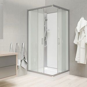 Mereo Sprchový box, štvorcový, 90cm, satin ALU, sklo Point, zadne steny biele, liatá vanička, bez striešky CK34122KMW vyobraziť
