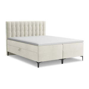 Béžová boxspring posteľ s úložným priestorom 160x200 cm Puhala – Makamii vyobraziť