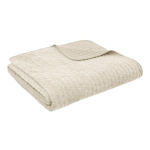 Béžový zamatový prešívaný pléd 240x260 cm Attica Velvet Embroidered – Bianca vyobraziť