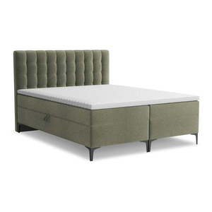 Zelená boxspring posteľ s úložným priestorom 140x200 cm Puhala – Makamii vyobraziť