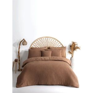 Hnedé obliečky na jednolôžko z bavlny renforcé 140x200 cm Waffle Striped – Mila Home Luxury vyobraziť