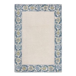 Modrý/slonovinový ručne tkaný koberec s prímesou vlny 120x170 cm Myla Floral Frame – Flair Rugs vyobraziť