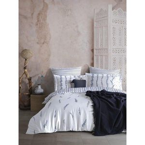 Biele/modré obliečky na dvojlôžko/predĺžené z bavlneného saténu 240x220 cm Marseille Floral – Mila Home Luxury vyobraziť