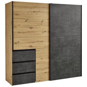 Carryhome SKRIŇA S POS. DVER. – HOR.VED, tmavosivá, dub artisan, 200/200/61 cm vyobraziť
