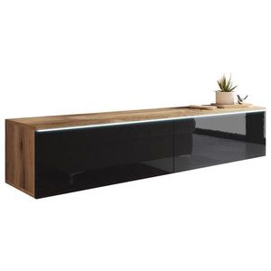 P & B Nízka komoda s LED, dub wotan, čierna s vysokým leskom, 140/30/33 cm vyobraziť