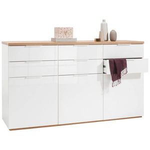 Carryhome ŠIROKÁ KOMODA, biela s vysokým leskom, dub artisan, 180/102/50 cm vyobraziť