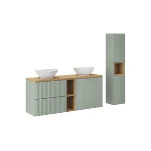 Koupelnová sestava Line Reed Green se skřínkami a umyvadly 140 cm zelená/dub evoke vyobraziť