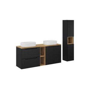 Koupelnová sestava Nova Black se skříňkami a umyvadly 140 cm černá/dub evoke vyobraziť