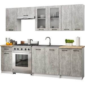 Kuchyňská linka Olivie 2, 4 m H720 prosklená beton/dub sonoma vyobraziť