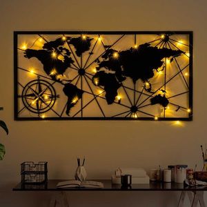 Nástěnná kovová dekorace World Map Led 452 černá vyobraziť