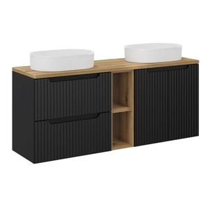 Závěsná skříňka Nova Black s deskou a umyvadly 140 cm černá/dub evoke vyobraziť