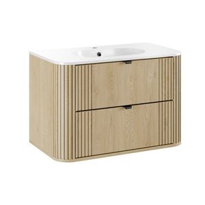 Závěsná skříňka Ovalia Pure s umyvadlem 80 cm dub Cremona vyobraziť