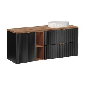 Závěsná skříňka pod umyvadlo Casad s deskou a umyvadlem 140 cm černá/dub wotan vyobraziť