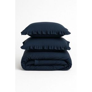 Tmavomodré obliečky na dvojlôžko/predĺžené z bavlny Renforcé 240x220 cm Ruffle Striped – Mila Home Luxury vyobraziť