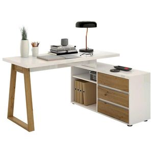 Stylife ROHOVÝ PÍSACÍ STÔL, biela, dub artisan, 135/120/75 cm vyobraziť