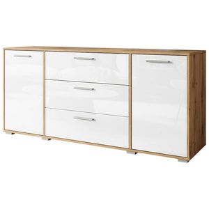 MID.YOU ŠIROKÁ KOMODA, dub wotan, biela s vysokým leskom, 150/68/40 cm vyobraziť