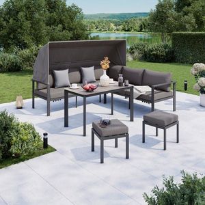 Ambia Garden JEDÁLENSKÁ TERASOVÁ SÚPRAVA 5-dielne, kov, sklo, textil vyobraziť