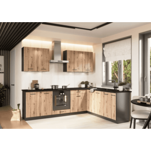 Artstolk Rohová kuchynská linka ANIKA C | 200-260 cm dub artisan/grafit Prevedenie: s pracovnou doskou vyobraziť