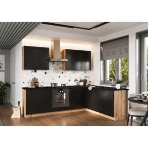 Artstolk Rohová kuchynská linka ISABEL | 200-260 cm dub artisan/čierna Prevedenie: s pracovnou doskou vyobraziť