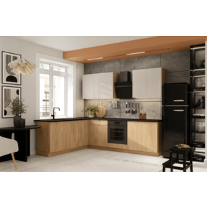 Artstolk Rohová kuchynská linka SOFIA C | dub cremona/béžová 200-260 cm Prevedenie: s pracovnou doskou vyobraziť