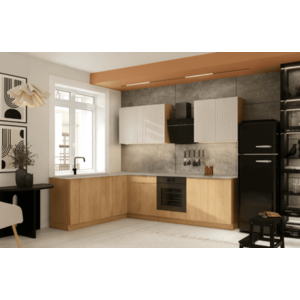 Artstolk Rohová kuchynská linka SOFIA C | dub cremona/béžová 200-260 cm Prevedenie: bez pracovnej dosky vyobraziť