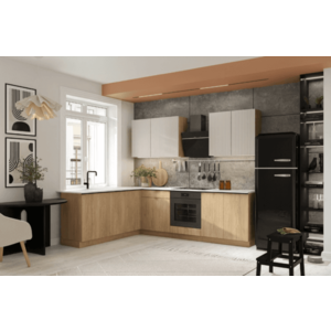 Artstolk Rohová kuchynská linka SOFIA B | dub cremona/béžová 200-260 cm Prevedenie: s pracovnou doskou vyobraziť