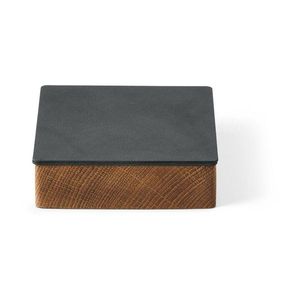 Antracitový/v prírodnej farbe drevený/z eko kože úložný box s vekom/dekoratívny 11x11x3, 5 cm Square Nupo – LIND DNA vyobraziť
