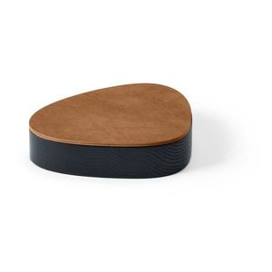 Čierny/v prírodnej farbe drevený/z eko kože úložný box s vekom/dekoratívny 14x12, 5x3, 5 cm Curve Nupo – LIND DNA vyobraziť